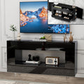 TV Stand TV Cabinet Up to 65 inch with Conceals Storage, High Gloss, Black | TV cabinet with 2 Push-Open doors and 2 drawers, entertainment center, storage cabinet, modern style, living room, office