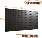 Wallmaster Pegboard Organizer Garage Storage - 48pcs Pegboard Hooks Set, Pegboard Tool Organizer with 48x24 Inch Steel Peg Board & 4 Storage Bins (Black)
