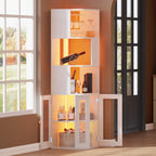 YITAHOME Corner Wine Cabinet with LED Lights & Glass Holder | LED Lights & Glass Holder, Tempered Glass Door & Adjustable Shelves, Liquor Bar Rack, For Living Room, Dining Room, Kitchen