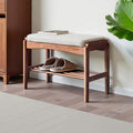 Solid Wood Shoe Bench, 24 Inch Entryway Bench with Light Gray Cushion | Warm walnut wood grain and light gray cushion create an elegant neutral bench for modern home interiors.