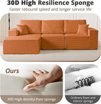 108" L-Shaped Boneless Couch, High Seat Modular Sectional Sofa with Moveable Ottoman, Corduroy Cloud Couches for Living Room, No Assembly, Ship in a Box, Orange | Modular Flexibility