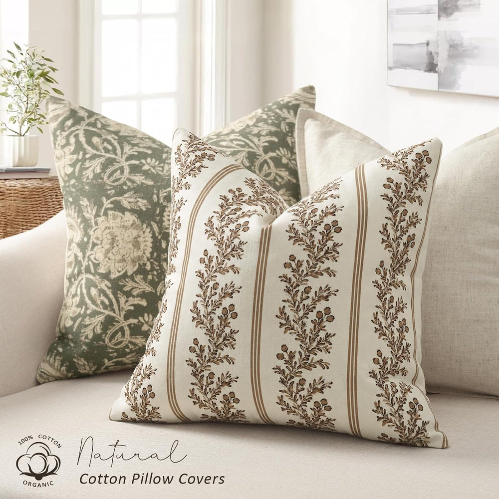 Vintage Throw Pillow Covers 24x24 Set of 2, Striped Floral Pillow Cover Botan...