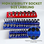 Magnetic Socket Organizer Set, 6 Pcs Red SAE and Blue Metric Socket Tray Set for 1/4", 3/8" & 1/2" Sizes Drive, Socket Holder Holds 143 Sockets for Tool Box