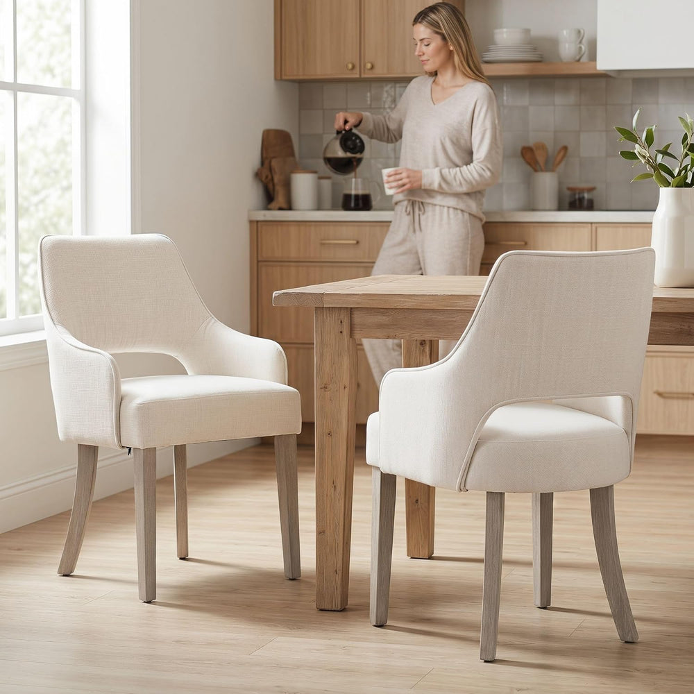 chairus Farmhouse Dining Chairs Set of 4 with Arms, Upholstered Linen Fabric ...