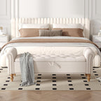 Furniliving 63” End of Bed Bench, Bedroom Bench with Button-Tufted, Large Upholstered Storage Ottoman Benches Entryway Bench with Storage Shoe Cabinet Bench, for Bedroom, Living Room, Linen, Beige