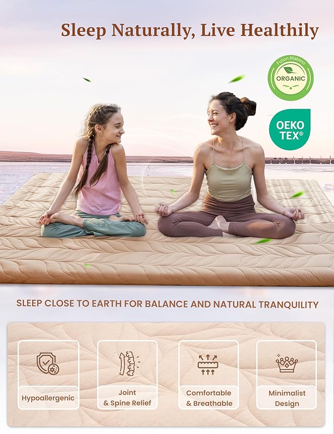 ZonLi Japanese Floor Mattress Futon Mattress King Size, Thicken Roll Up Tatami Mat w/ 100% Cotton Washable Cover, Portable & Foldable Floor Bed for Sleeping, Dormitory, Adult Kids, Coffee