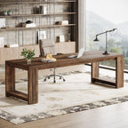 Tribesigns Two Person Desk, 86.6-Inch Extra Long Computer Desk, Two Person Double Desk Workstation for Home Office, Rustic Brown