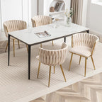 Velvet Dining Chairs Set of 4, Modern Upholstered Woven Dining Chairs with Gold Metal Legs, Modern Accent Chairs for Dining Room, Vanity, Kitchen, Living Room(Beige)