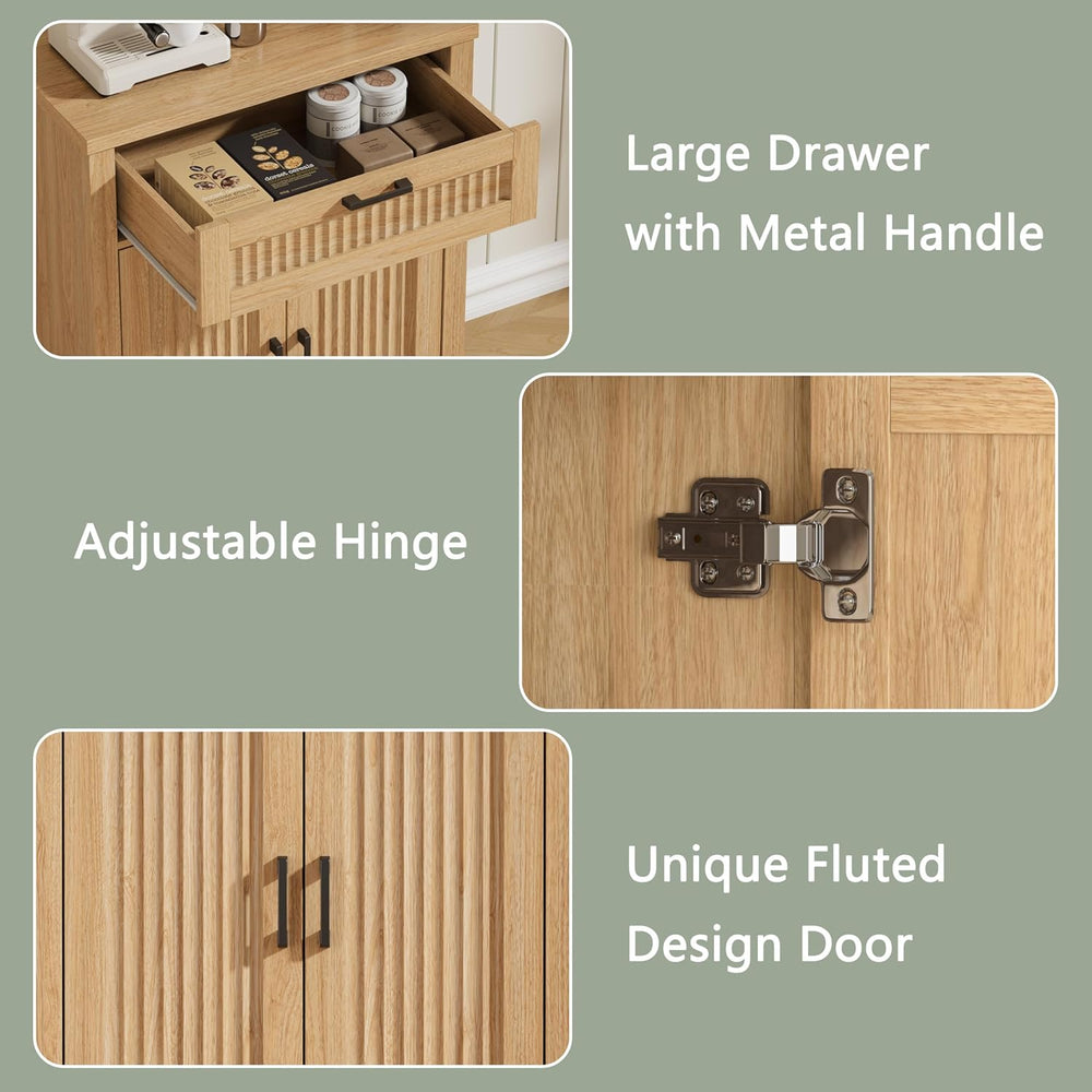 Buffet Cabinet with Storage Drawer, Farmhouse Coffee Bar Table with Storage D...