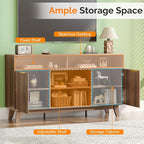 VINGLI Boho Fluted TV Stand for 70" TV, Solid Wood Entertainment Center with Storage and Shelves, Tall Media Console with Cable Management, TV Cabinet for Living Room and Bedroom, Walnut