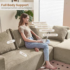 108" L-Shaped Boneless Couch, Modular Sectional Sofa with Moveable Ottoman, Corduroy Cloud Couches for Living Room, No Assembly, Ship in a Box, Camel