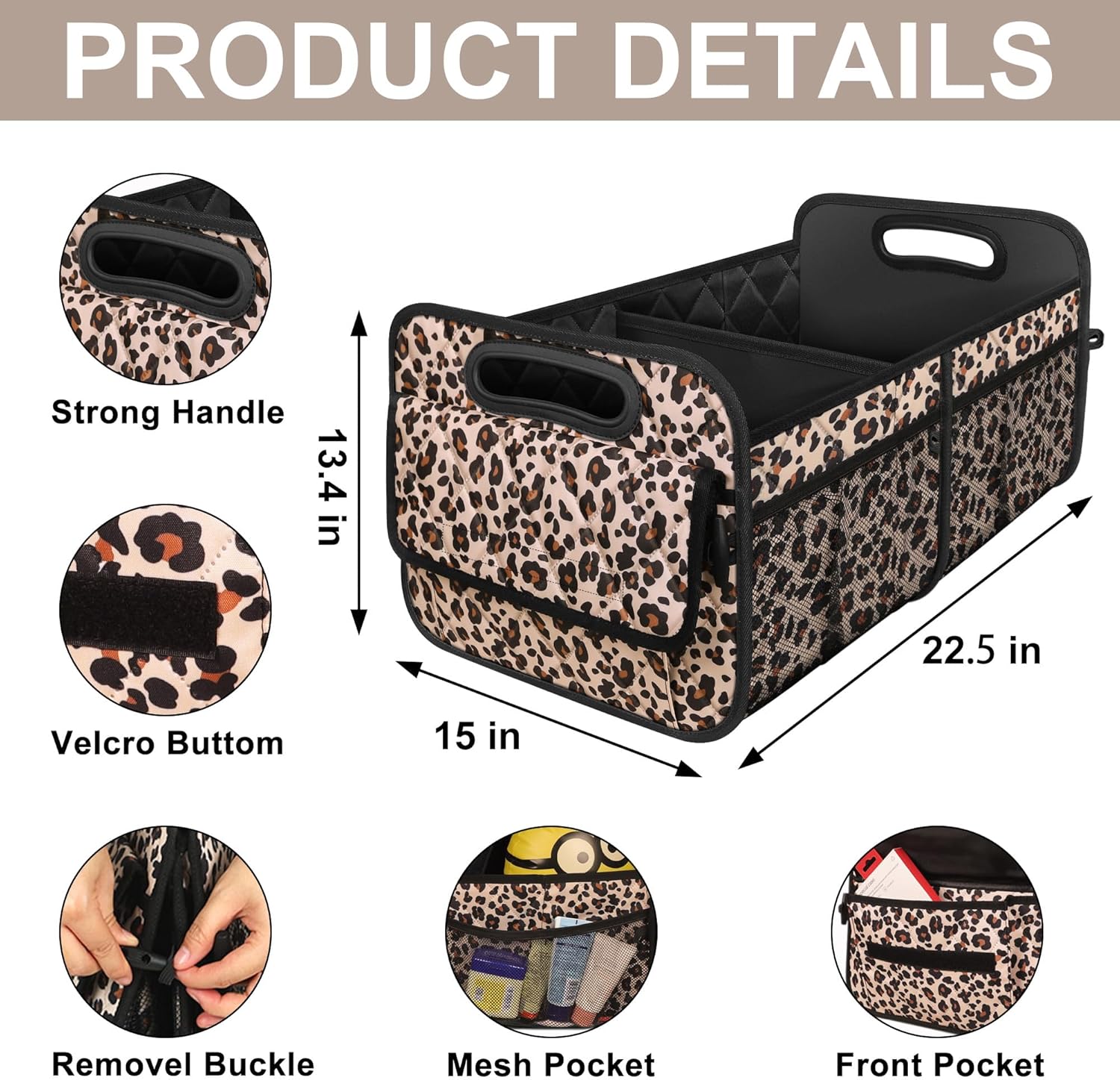Deosk Trunk Organizer for SUV, Car Organizers and Storage with 6 Pocket, Car Accessories for Women/Men - Large, Leopard Print