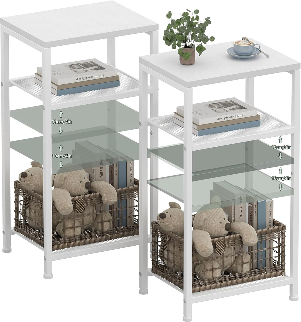 Heybly Small Side Table Set of 2, Tall End Table with Adjustable Shelf, Telep...