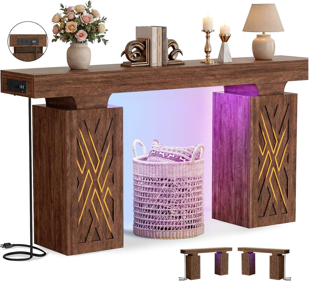 iSunirm 63 Long Thick Entryway Table with Hollow Carved Storage Legs, 400+ lb...