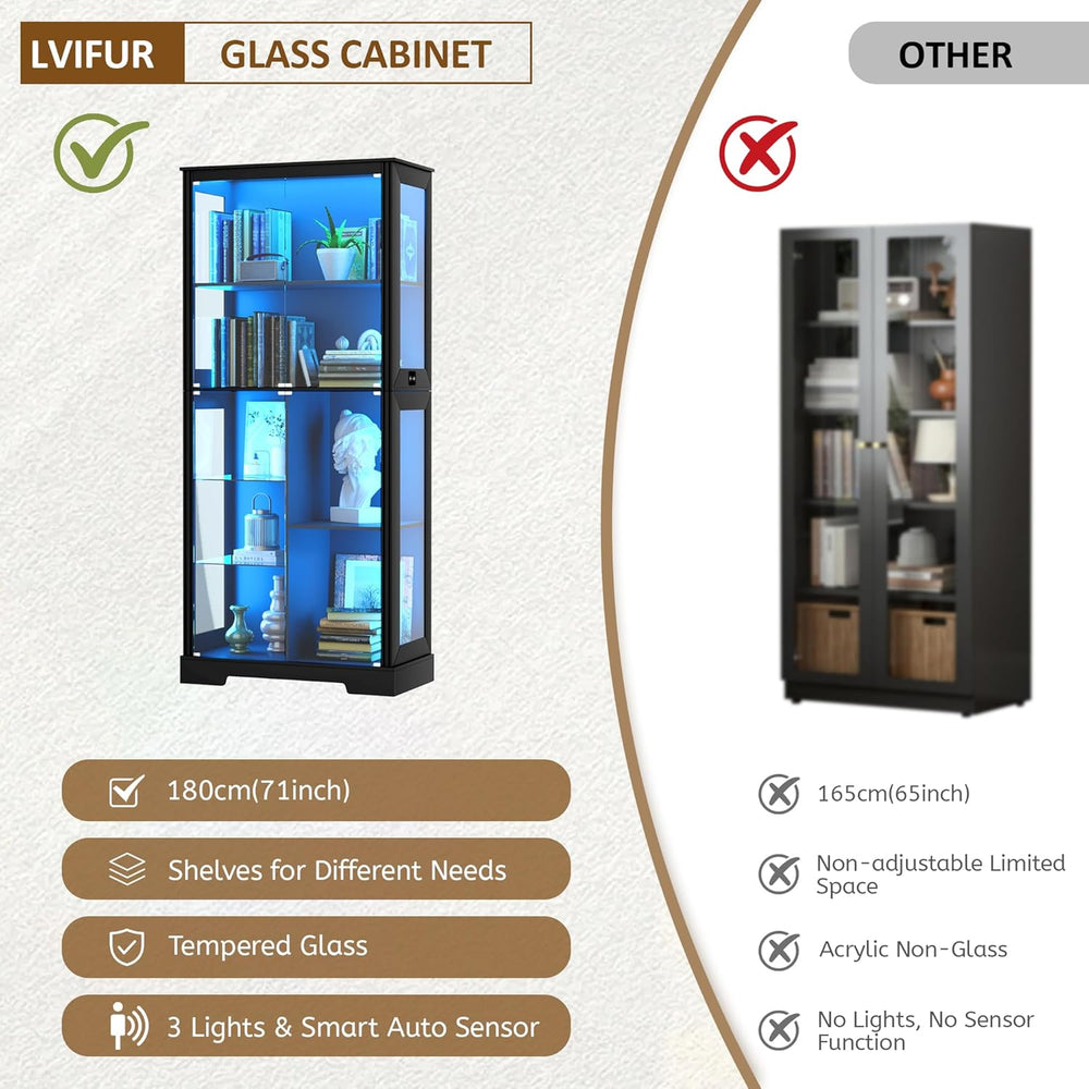 Gurexl Modern Glass Display Cabinet with Human Body Sensor, 7-Tier Curio Cabi...