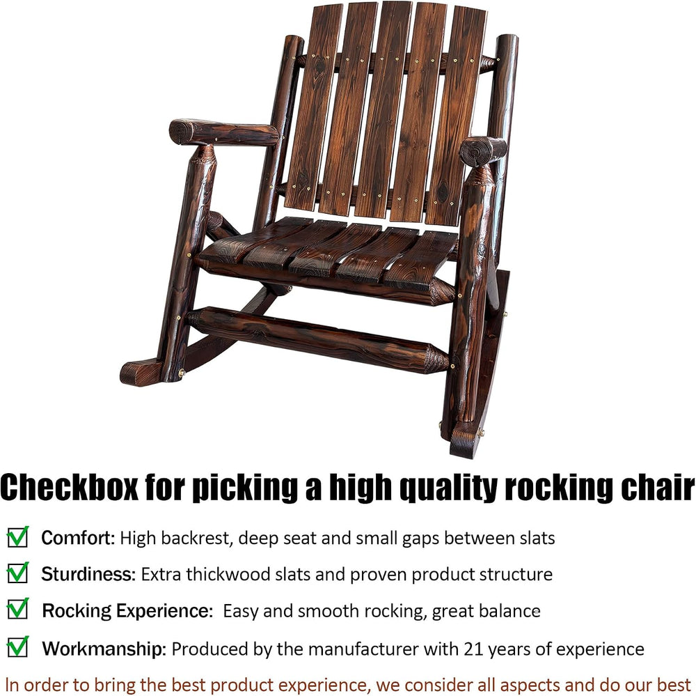Rustic Log Wooden Rocking Chair, Handcrafted Solid Fir Wood Outdoor Rocker fo...
