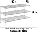 24" Deep x 60" Wide x 34" Height Wire Shelving Kit | 3-Tier | NSF Commercial Storage Rack Unit