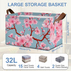 Cherry Blossoms Collapsible Storage Box,Japanese Organizer Bin with Handles for Room Decoration,Bins Book Basket Box 17x11.5x10Inch