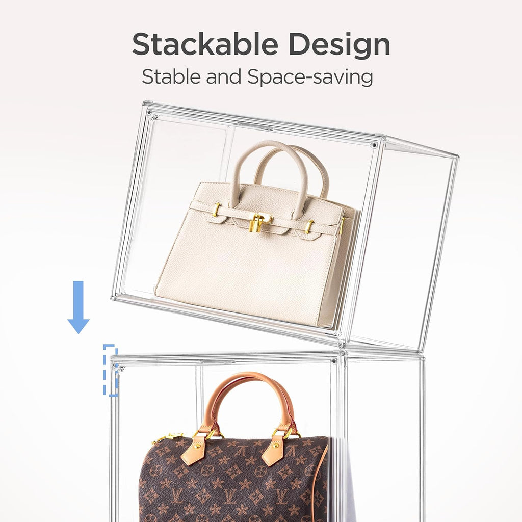 HBlife 5 Pack Purse Storage Organizer for Closet, X-Large Clear Stackable Handbag Display Case Box with Magnetic Door for Collectibles, Cosmetics, Women Heels and Toys