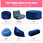 Hobestluk 3FT Bean Bag Chair Large Beanbag with Removable Cover Adult Bean Bag Chair with Portable Handle Desgin for Living Room Bedroom (Blue, 3FT)
