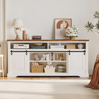 IRONCK Farmhouse TV Stand for 75+ Inch TV, 70" Entertainment Center with Storage Cabinets and Sliding Barn Door, Media Console for Living Room, White