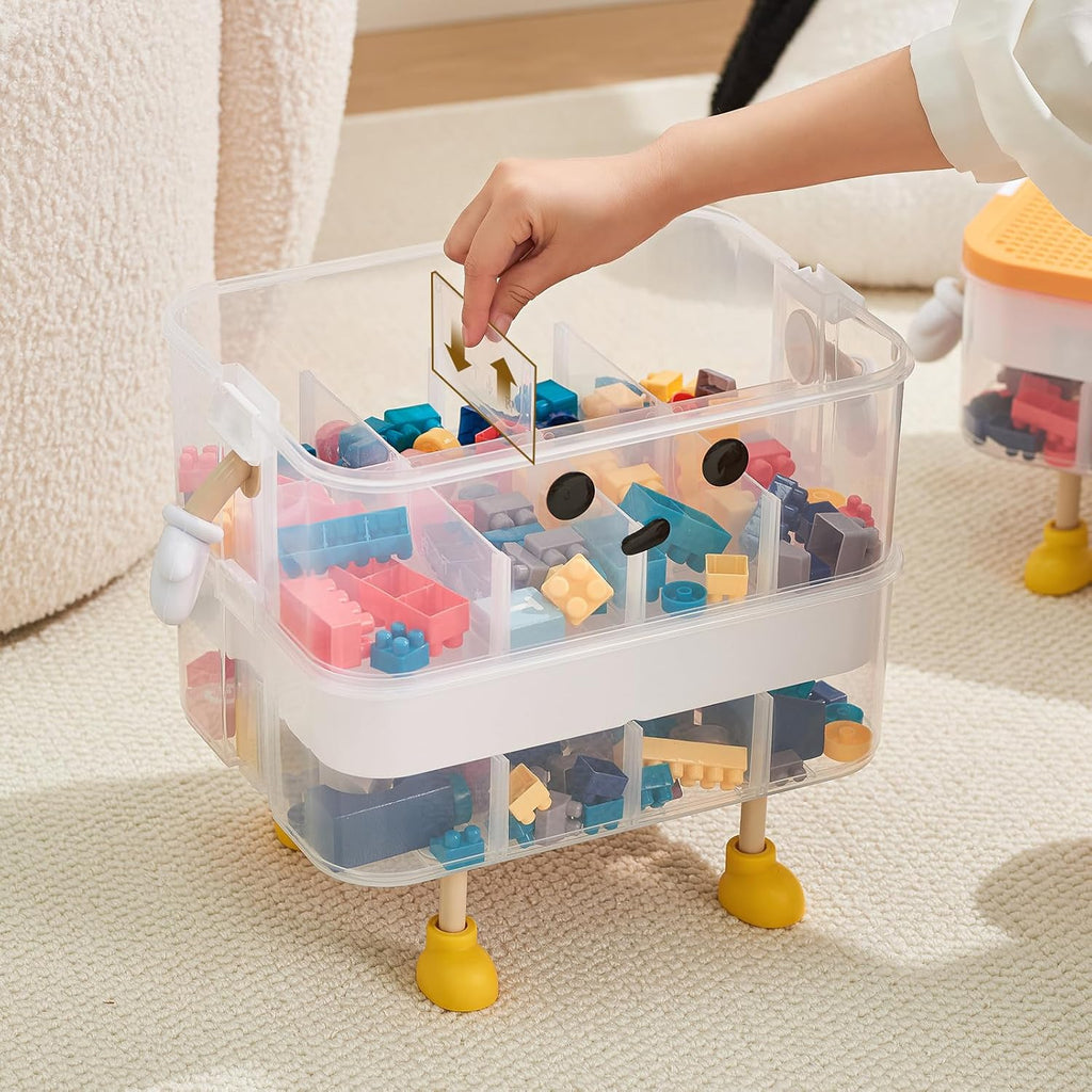 Organizers Storage Box for lego: Plastic Stackable Storage Case with Building Blocks Lids, Containers with Carrying Handle and Adjustable Grid Organizers, 1 Layer Orange