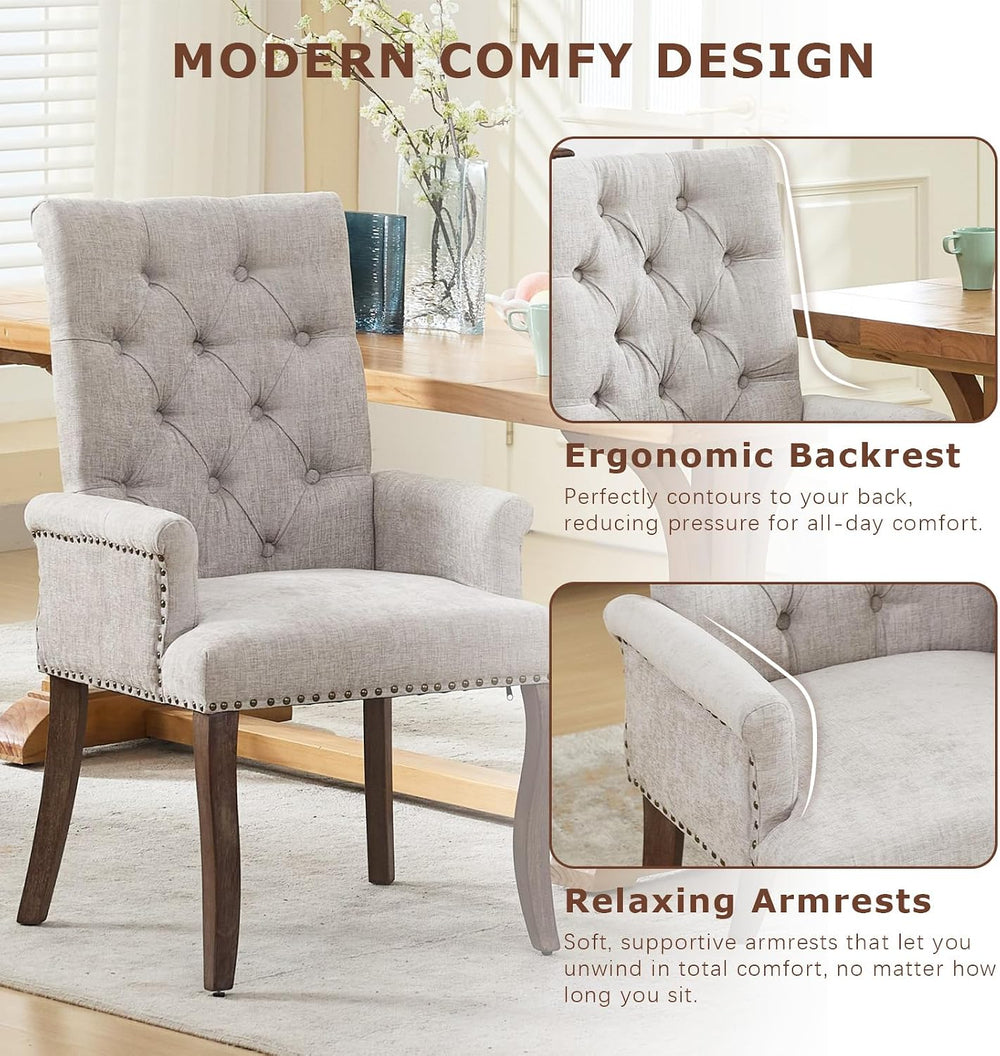 SoarFlash Chenille Dining Chairs Set of 2, Tall Back Side Chair，Modern Uphols...