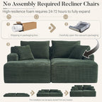 80" Boneless Chaise Lounge Chair Indoor, Double Chaise Lounge Chairs Indoor,Boneless Loveseat Chairs with Comfort Corduroy, No Assembly Required/40D Memory Foam/Living Room/Bedroom (Green)