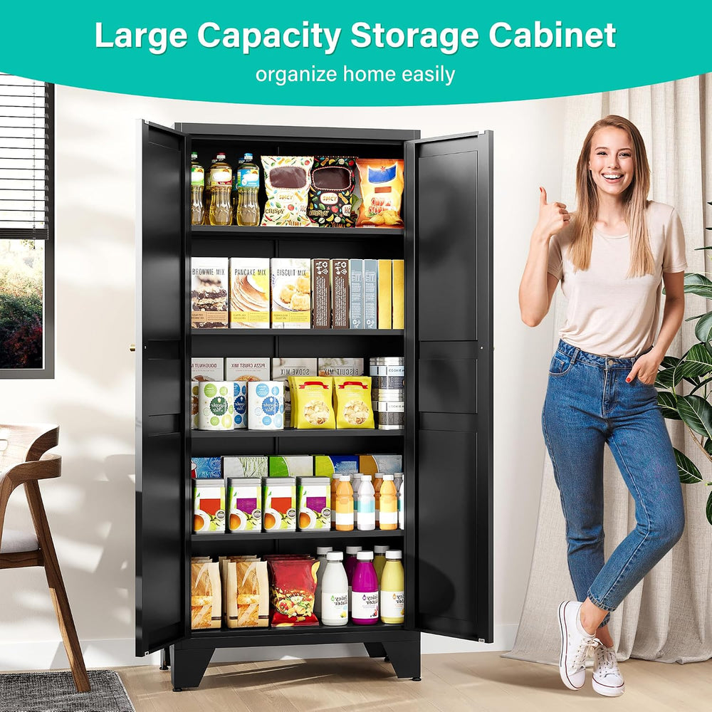 SISESOL Metal Storage Cabinet with Doors and Shelves,Black Storage Cabinet wi...