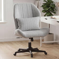 Criss Cross Chair with Wheels, Wide Cross Legged Chair with Lumbar Pillow & High Back, High-Density Foam Seat, Wing-Shaped Design for Home Office Desk Vanity Gray