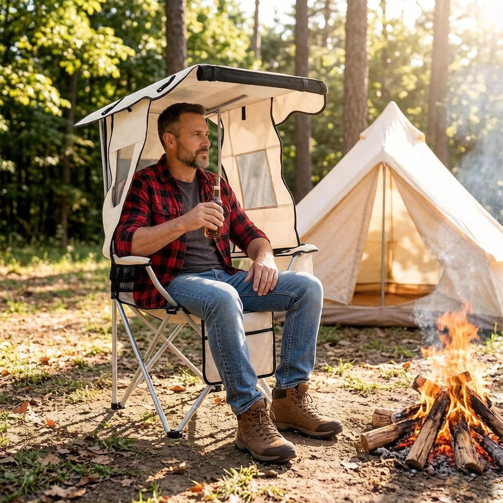 Camping Chairs with Canopy, Portable Quad Lawn Chair for Adults, Folding Recl...