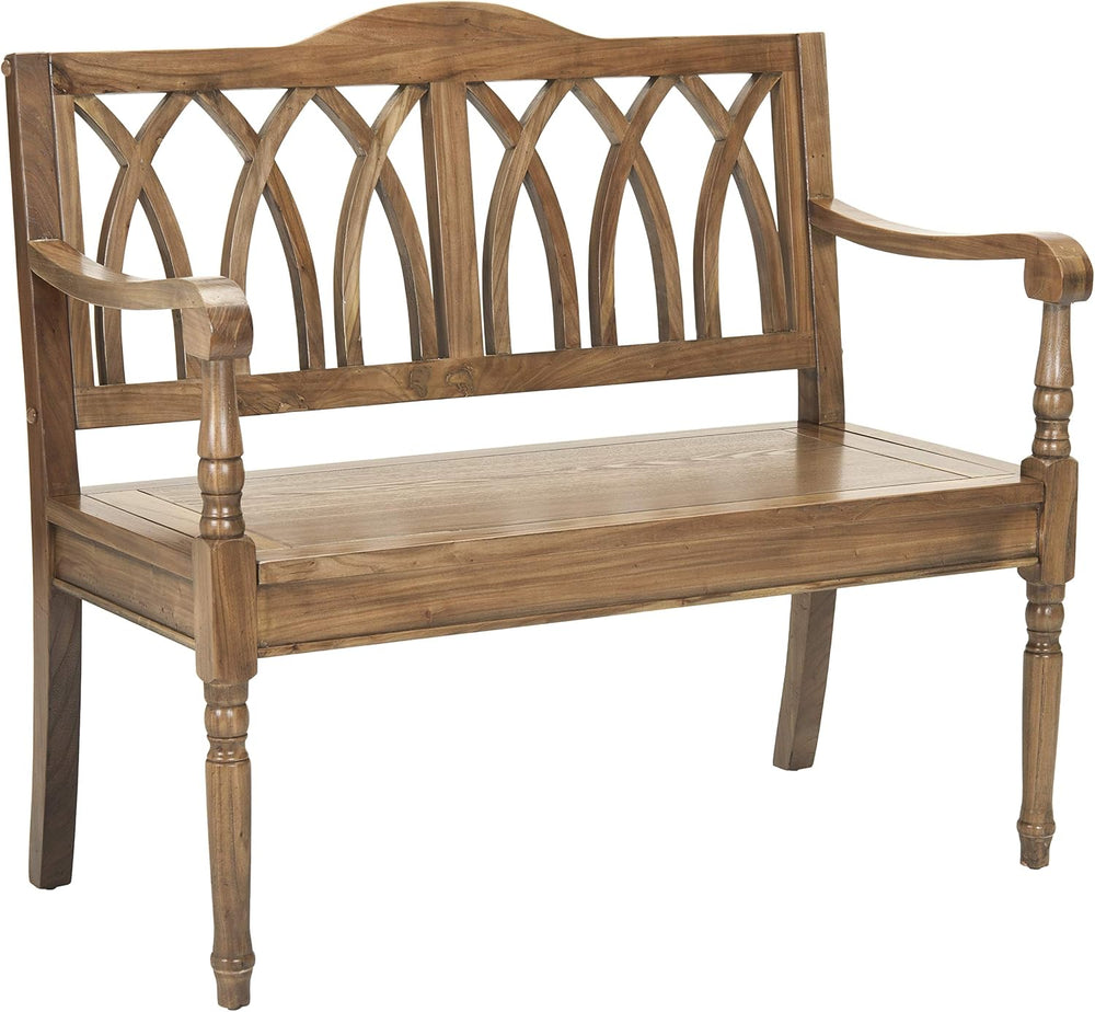SAFAVIEH Furniture - Benjamin Bench - Oak - Solid Wood - Farmhouse High-Back ...