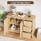 Sideboard Buffet Cabinet with Storage - Fluted Accent Coffee Bar Cabinets Kitchen Credenza with Drawers & Doors, Wood Console Side Board with Adjustable Shelf for Living Room Entryway,Natural