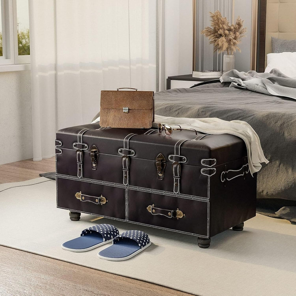 COZAYH Vintage Storage Bench Upholstered Mid-Century Storage Ottoman Bed Benc...