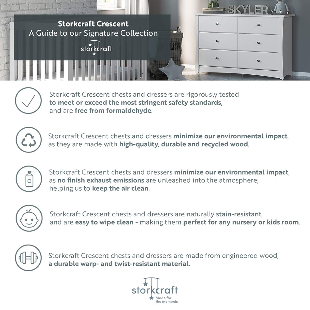 Storkcraft Crescent 6-Drawer Dresser, White