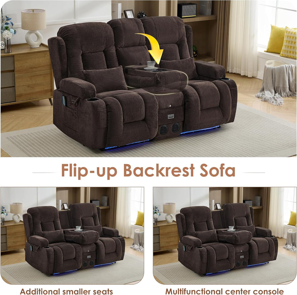 TUNYI Wall Hugger Loveseat Recliner Sofa with Console, Power Reclining Lovese...