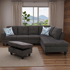 Sectional Couches for Living Room with Movable Chaise & Storage Ottoman - 97.5" Linen L Shaped Couches for Living Room Apartment, 4 Seat Home Furniture Modular Sectional Sofas, Dark Brown