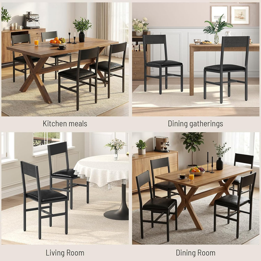 Dining Chairs Set of 4, Upholstered Kitchen Chairs with Ergonomic Backrest & Padded Seat, Metal Legs, Modern Dinner Chair for Kitchen Dining Room, Home, Cafe, Black