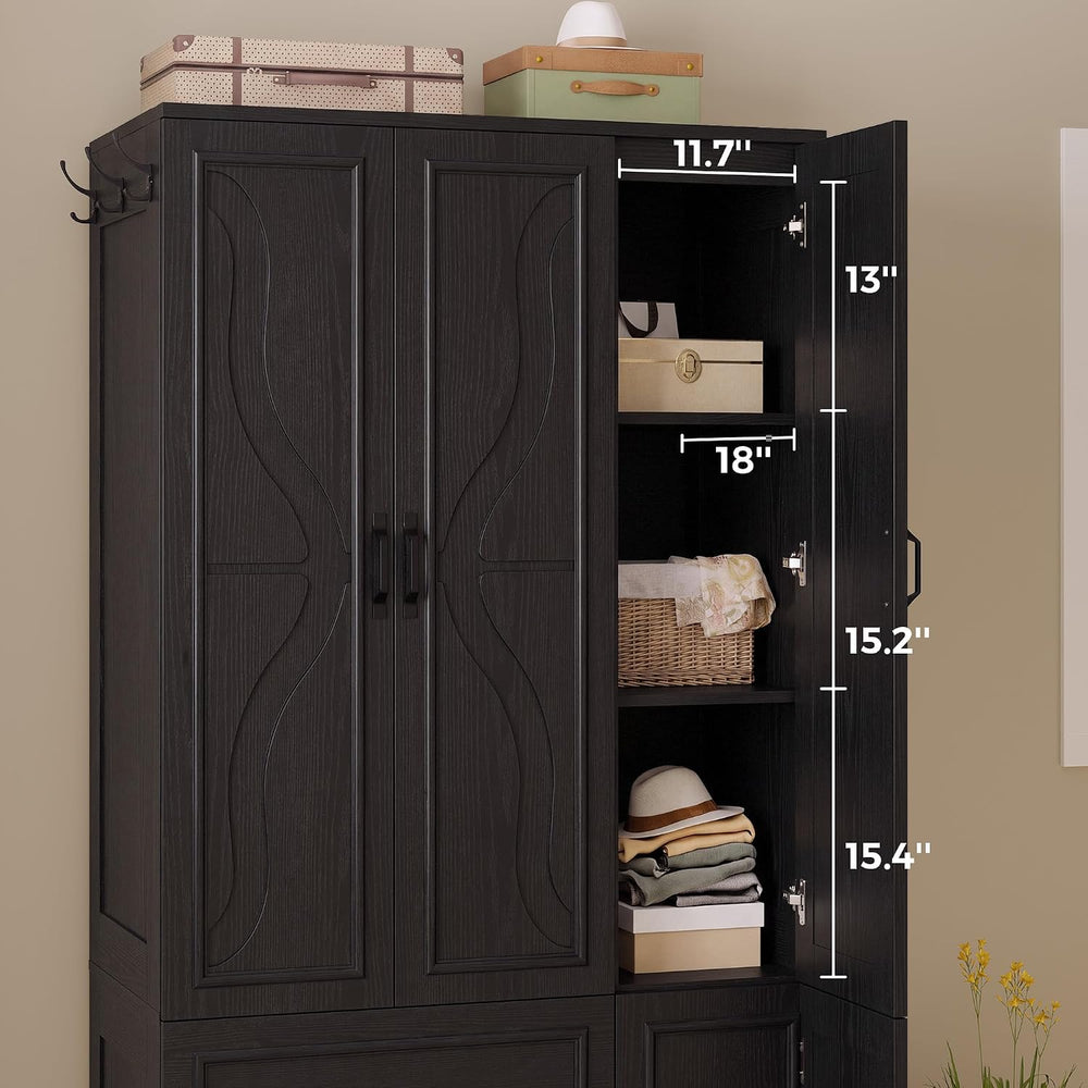 LIKIMIO Armoire Wardrobe Closet with 4 Doors and Drawers, Black