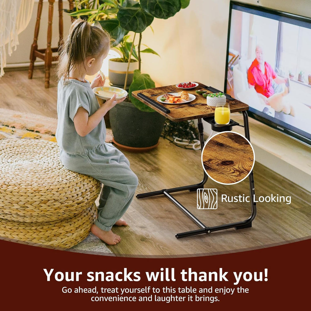 Folding TV Tray Adjustable Dinner - Trays for Eating On Couch Wooden Tables M...