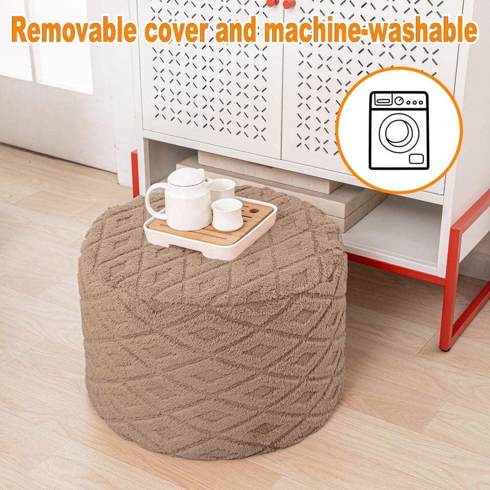 Fluffy Round Ottoman Pouf with All-in-One Foam Filling 20" x 14" Fu...