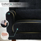 Modern Accent Chair Chenille Fabric Upholstered Tufted Side Chair Wingback Chair,Mid Century Reading Armchair with Waist Pillow Backrest for Living Room Bedroom (Black)