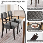 Velvet Dining Chairs with Arms, Upholstered Dining Room Chairs with Hardwood Legs & Open Curved Backrest,Modern Accent Kitchen Chairs 350 LBS Capacity, Dark Grey