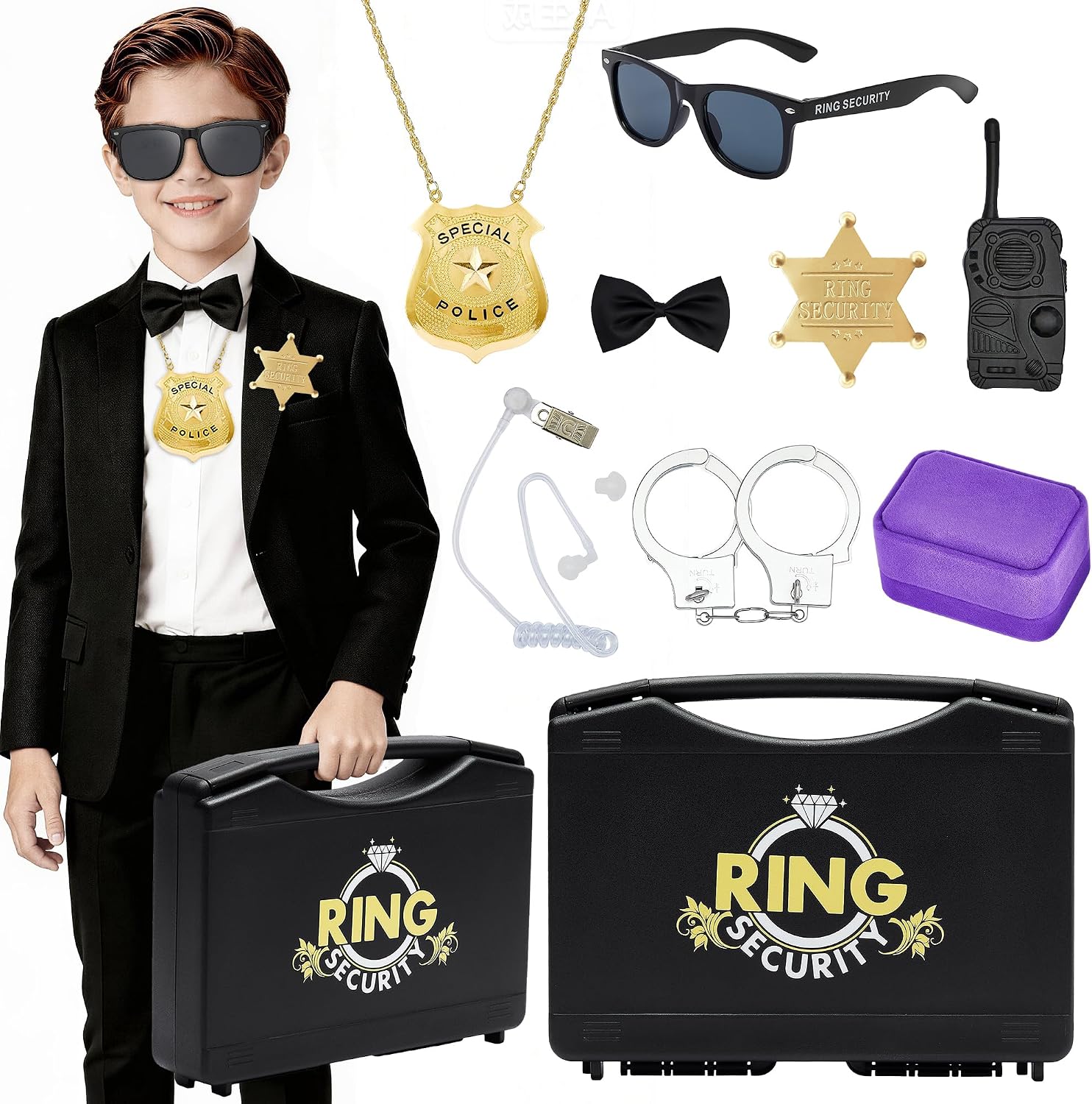 Ring Security Wedding Ring Bearer Aluminum Briefcase-Padded Slits Holder Ring Bearer Gifts Security Box for Proposal Ceremony Wedding Day,Security Badge Props for Boys Kid