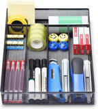 WuGeShop Office Desk Drawer Organizer, 5 Compartments Mesh Drawer Organizer Tray for Storage Art Supplies, Stationery, Black
