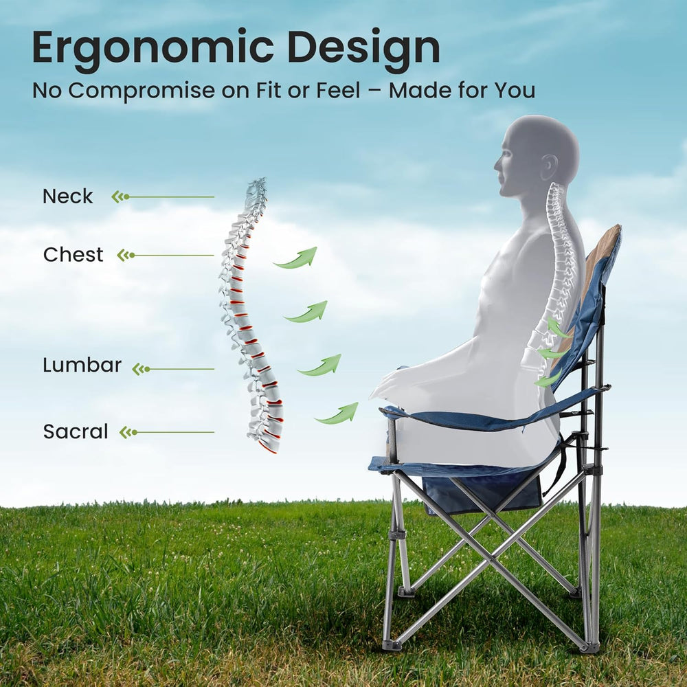2 Pack Folding Camping Chairs for Adults - High Back Padded Outdoor Lawn Chai...