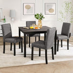 KEIKI 5-Piece Standard Height Dining Table Set with Square Table and 4 Upholstered Curved Backrset Chair, for 4 Person, Modern Wooden Table Set, Easy Assembly, for Kitchen, Dining Room, Black+Gray