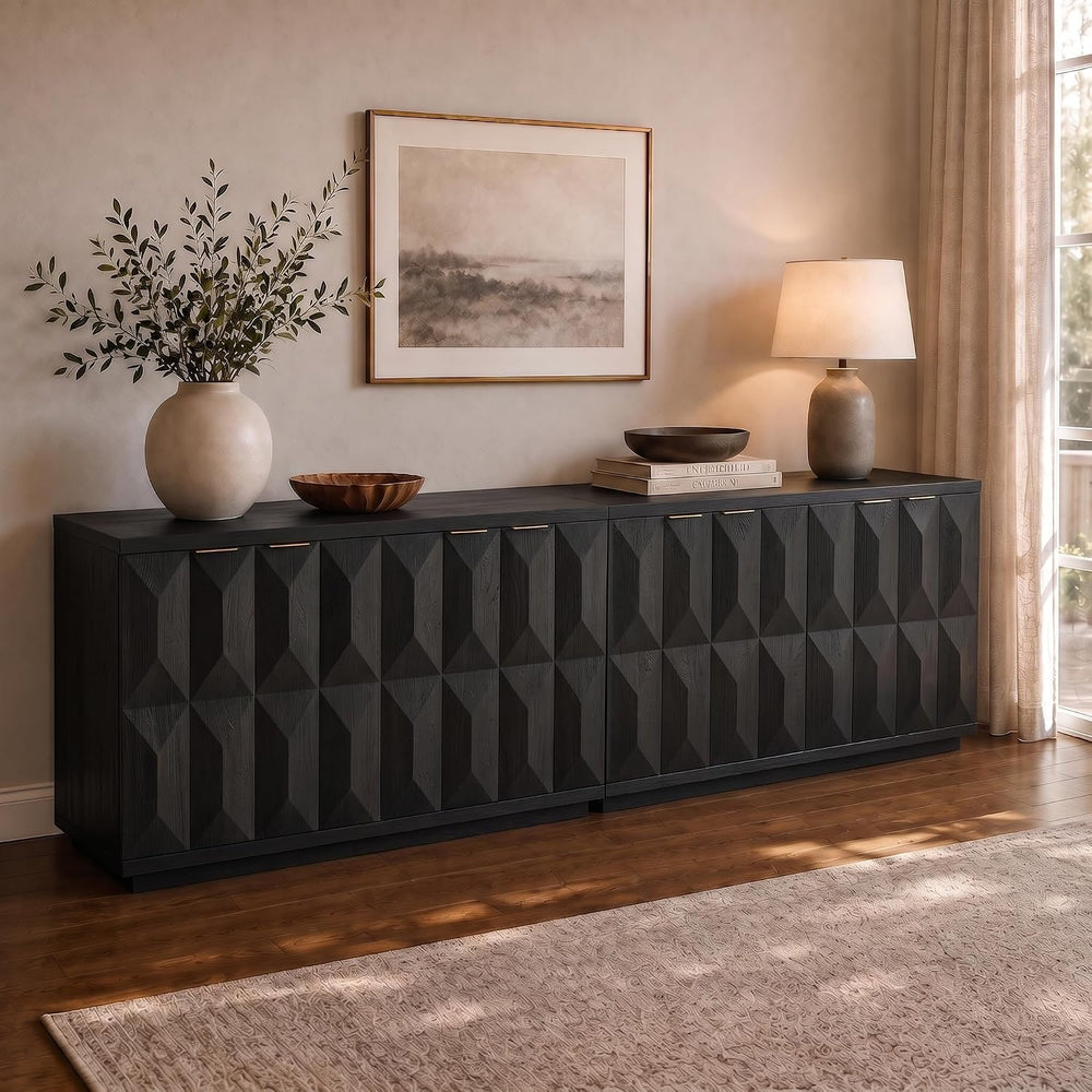 Brafab 118" Sideboard Buffet Cabinet with 3D Geometric Doors, Long Credenza