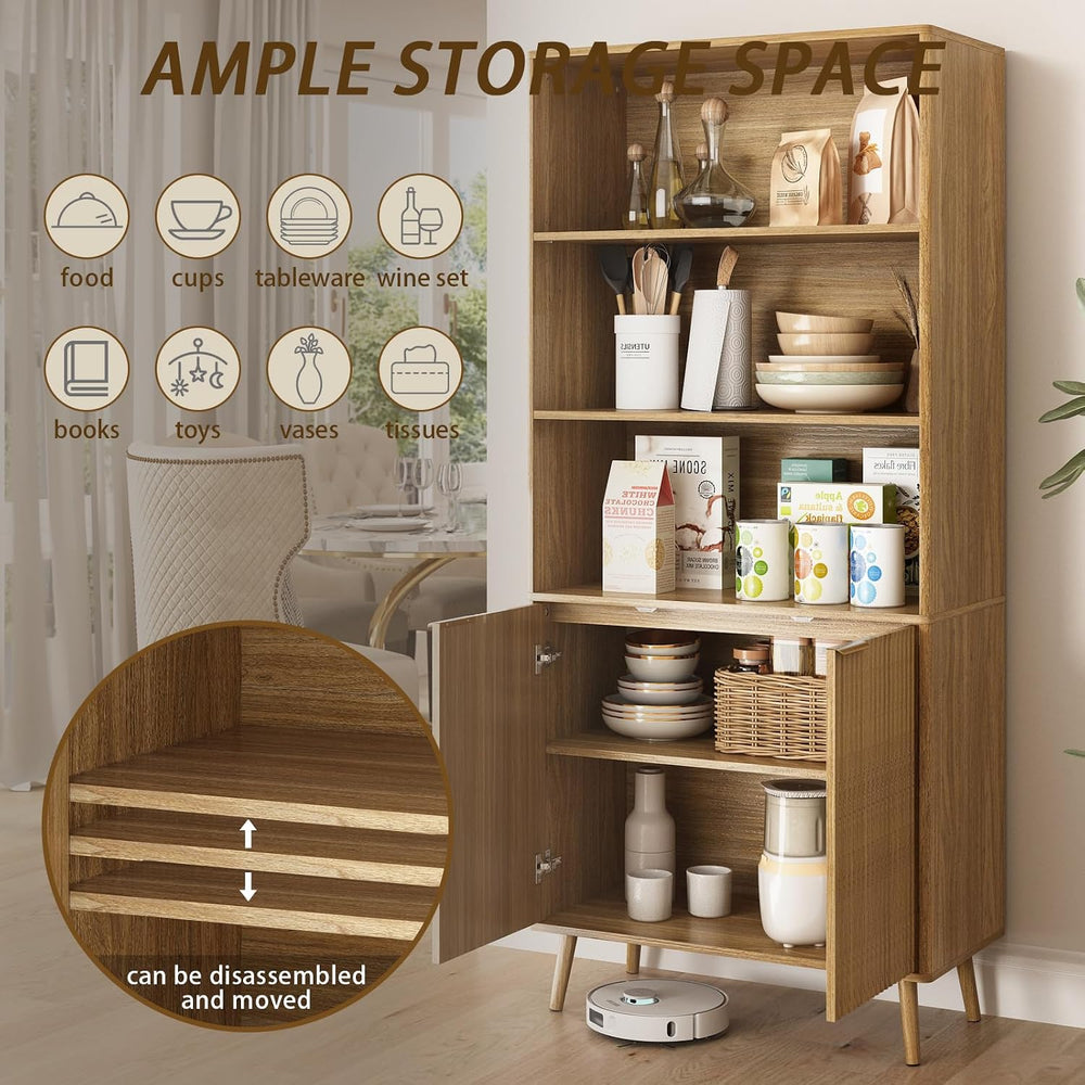 CARPETNAL Tall Storage Display Cabinet in Natural Oak- 70 Inch Bookshelf with...