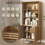 CARPETNAL Tall Storage Display Cabinet in Natural Oak- 70 Inch Bookshelf with Open and Closed Shelving - Modern Accent Cabinet for Living Room, Dining Room